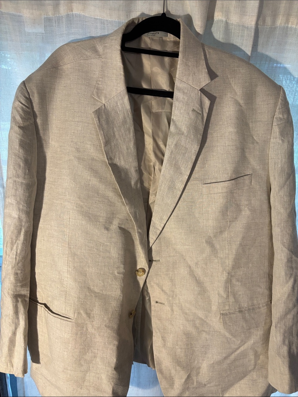 Men's Light Beige Linen Sport Coat - Classic Single-Breasted Blazer